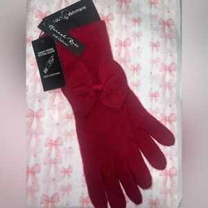 Hannah Rose Red Cashmere Bow Gloves